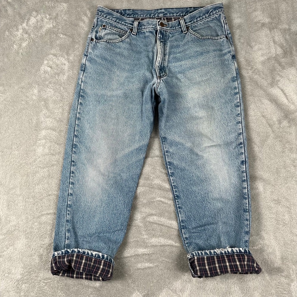 Vintage LL Bean Double L Classic Fit Flannel Lined Blue Jeans Men Sz 34x28